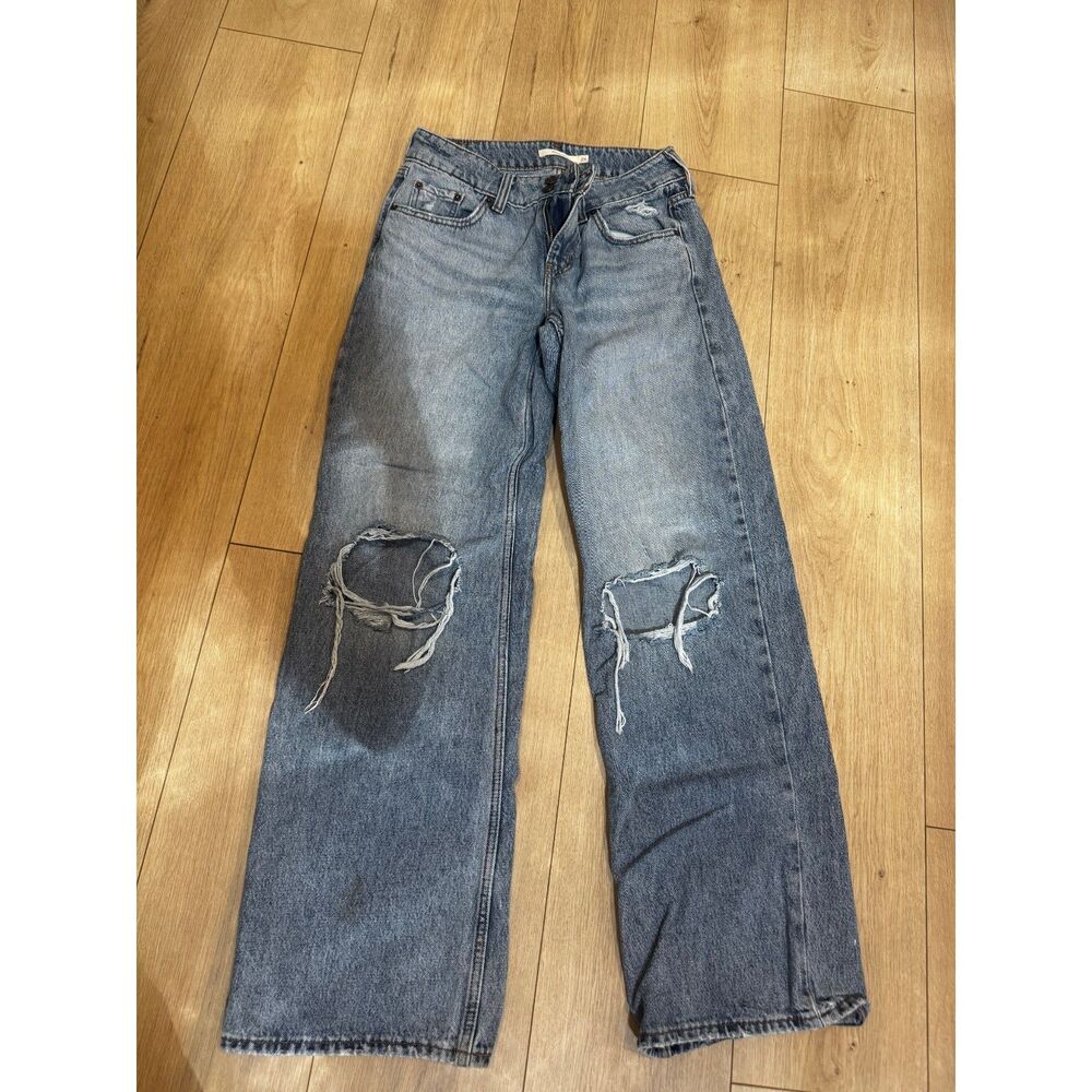 Levi's Superlow Loose Jeans Women's 26 Distressed Ripped Low Rise Y2K Wide Leg
